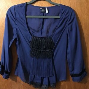 NWOT Moda International Victoria’s Secret Silk Lace Ruffle Blouse -Size XS